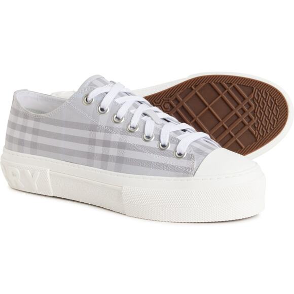 NIB BURBERRY JACK GRAY CHECK CANVAS LOGO WHITE CAP TOE SNEAKERS 43 10 ITALY - Picture 2 of 12